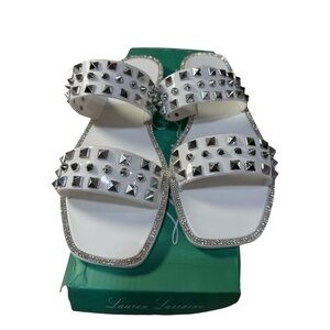 Lauren Lorraine “Studley” White Studded Rhinestone Slide Sandals – Size 6.5 NWT